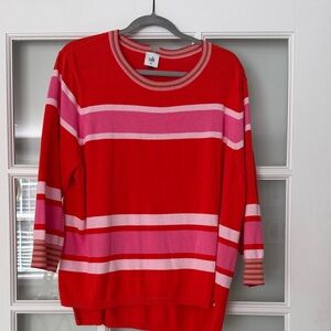 CAbi Bold Red and Pink Striped Sweater